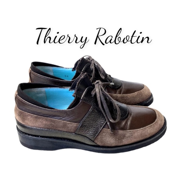 Thierry Rabotin Bronze Brown Suede Metallic Leather Lace Up Oxfords Size 4 - Picture 1 of 14
